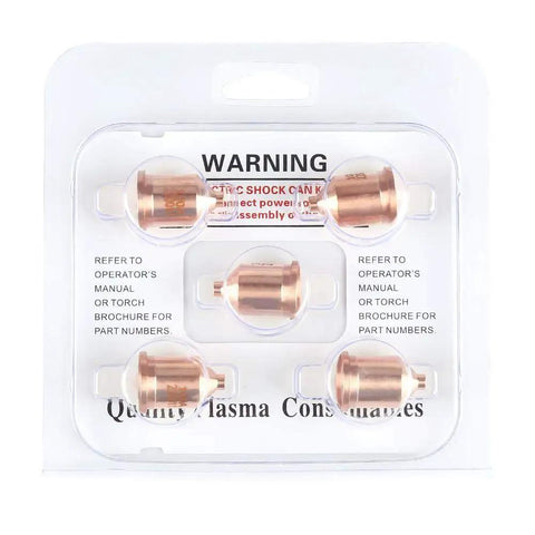 Five Piece Plasma Cutter Nozzle Tips Kit For MAX1650 Pro Grade Copper Construction In Packaging
