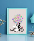 Legit Interactive Wedding Fingerprint Canvas Guest Book Pairing Six Bright Inks With A Cool Couples Bike Design on wall.