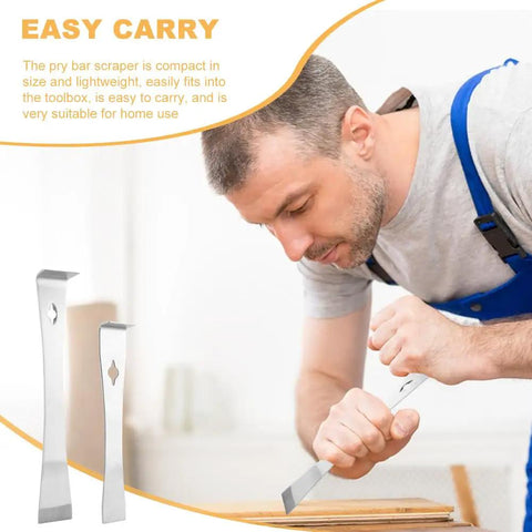 Man using Two Piece Stainless Steel Pry Bar Scraper Set With Seven And A Quarter Inch And Nine And A Quarter Inch Flat Bars