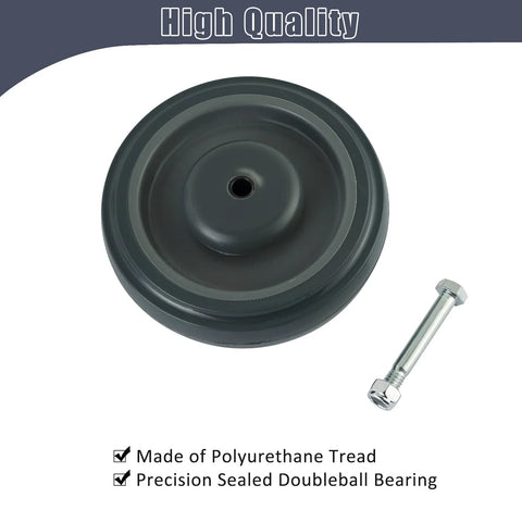 5 Inch Shopping Cart Replacement Wheels Kit With Polyurethane Tread Stepped And Full Tread Face Double Ball Bearing Silent TPU Caster Wheels With Screws For Supermarkets 250 Lb Capacity Per Wheel 4 Pack Grey, showing wheel with screw and polyurethane tread