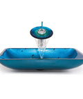 Irruption Blue Rectangular Glass Vessel Sink For Bathroom With Satin Nickel Drain Sleek Modern Look Built To Last Tempered Glass