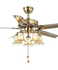 YPDJVLTI Ceiling Fans Lights 48-52Inch LED Fandelier with glass shades and a modern brass finish.