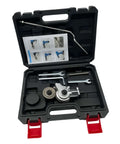 Double Head Sheet Metal Nibbler Drill Attachment in Style B Plastic Box with tools and manual, heavy duty cutting tool for cars and home repairs.