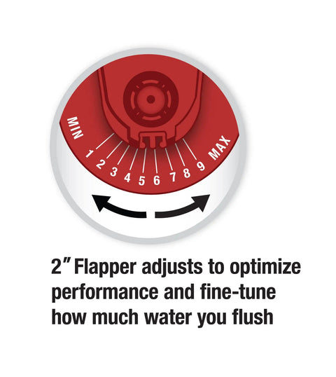 Close-up of adjustable 2-inch flapper dial on High Performance Toilet Fill Valve With 2 Inch Adjustable Flapper Kit For Powerful Flush.