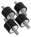 Four Pack 40x30mm Rubber Vibration Isolator Mounts With M10x25mm Studs Pro Grade Heavy Duty Shock Absorbers For Fitness Equipment Machinery Air Compressors Bike Rigs And Vibration Isolation, four black rubber mounts