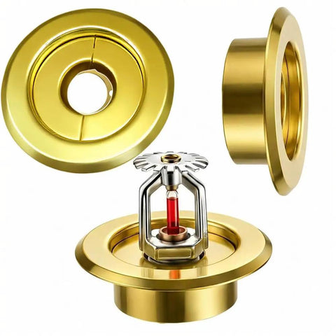 Top Shelf Fire Sprinkler Escutcheon Covers 3 4 Inch Removable Head Plates golden finish trim ring and sprinkler head