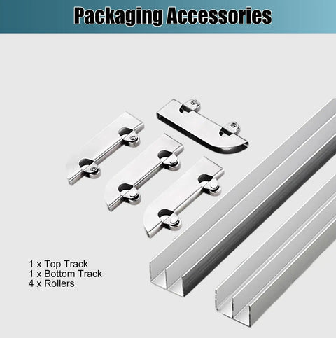 Double Display Case Sliding Door Track With Rollers Aluminum Rail System For Small Glass Cabinets Black Finish 4 Feet Length