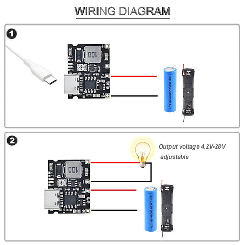 Wiring diagram of Dead Simple Five Pack 18650 Lithium Ion Battery Charger Board With Type C Input Dc Dc Step Up Module.