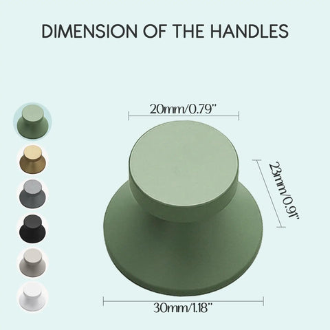 Six Pack Grayish Green Aluminum Self Adhesive Knobs For Cabinets And Drawers Easy Stick On Cupboard Handles No Drill Needed Dresser Window Closet Upgrade, 30mm/1.18"