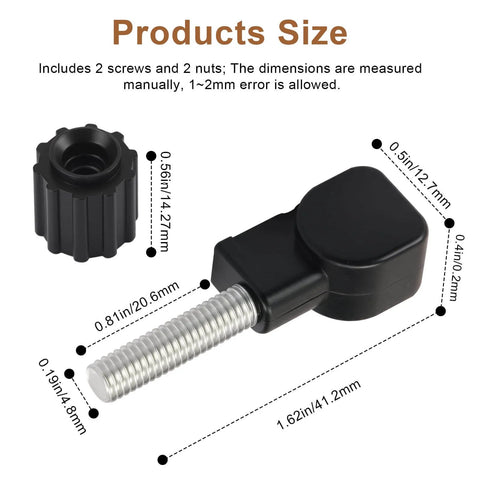Dimensions of Thumb Screw And Nut Kit For RV Propane Tank Caps Compatible With 40543 Caps No Fuss Wing Nut Setup for installation.