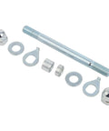 10mm Solid Steel Beefy Hub Axle for Electric Bikes Front or Rear, with nuts and washers, laid out on white background.