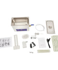 Pxolerig 6.5L Commercial Vinyl Record Cleaner With Adjustable Timer And Temp Control Digital Led Display components laid out including tank, accessories and manual.