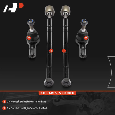Set Of 4 Front Inner And Outer Tie Rod End Kit For Chevrolet Trax 2013 2022 With Hydraulic Steering Direct Fit Replacement Durable Premium Quality For Precise Steering And Smooth Wheel Alignment displayed with rods aligned