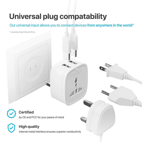 Must Have Travel Power Adapter With Two USB Ports And Main US Socket 3 In 1 Compact Wall Charger for EU plugs inserted into adapter