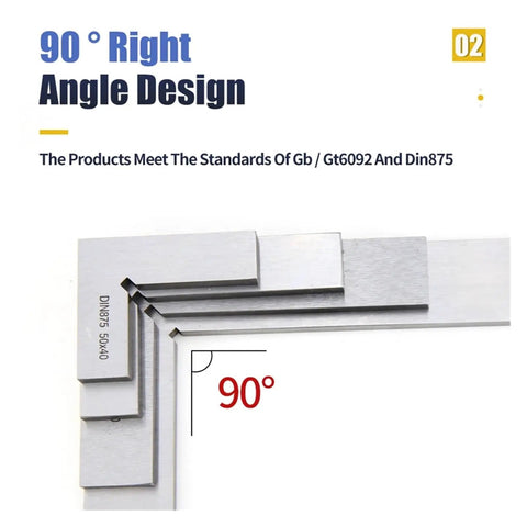 Digital Caliper, Micrometer 90 Degree Flat Edge Square Ruler Measuring Tool showing precise 90° right angle design.