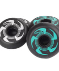 90A Inline Skate Wheels Replacement Set In 72mm 76mm And 80mm With Bearings For Roller Blades And Roller Hockey Four Pack Training Wheels For Quick Acceleration And A Smooth Ride Ready To Roll displayed in turquoise and white design