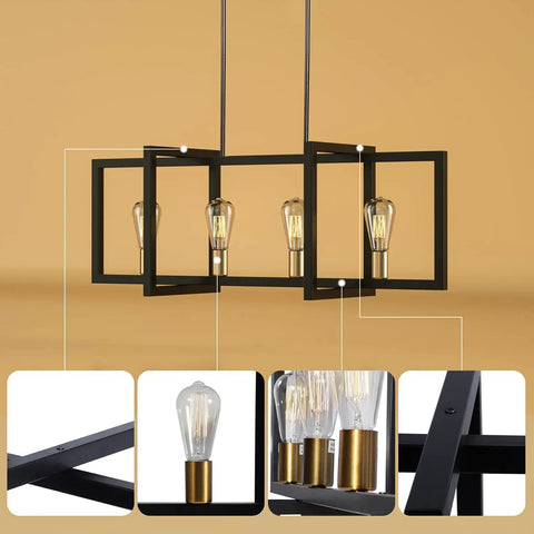 Modern Island Kitchen Pendant Light With Four Adjustable Sockets, Vintage Black And Bronze Ceiling Fixture For Dining Room Cafe Bar, Height Adjustable Hanging Pendant Lights