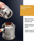 Premium Needle Coffee Tamper And Espresso Grounds Distributor Stirrer Tool showing embedded bearing structure and espresso grounds.