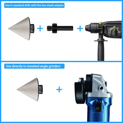 Heavy Duty Beveling Chamfer Drill Bit For Countersinking Holes In Porcelain And Ceramic Tiles Up To 2 Inches 50mm with adapters