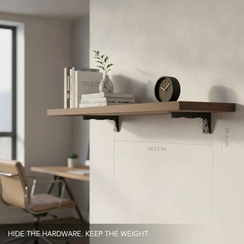 Hidden Steel Shelf Brackets For Wall Mounted Desks And Shelves With Matte Black Finish in living room setup