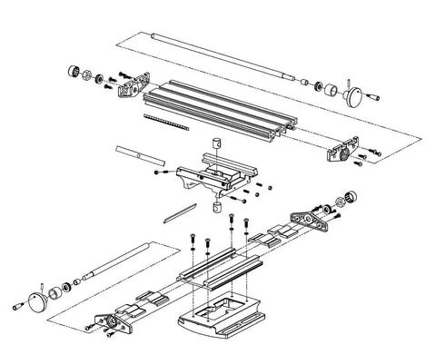Diagram of Top Shelf Shop Beast Cross Slide Table For Mini Milling Machines and Bench Drill Press Adjustable X Y Axis components.