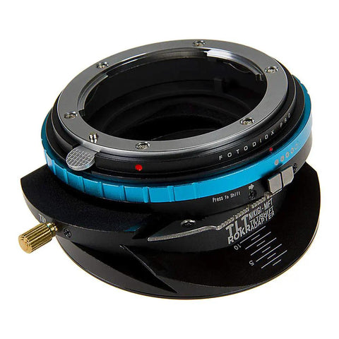 TLT ROKR Tilt Shift Lens Mount Adapter for Nikon F G-Type Lenses to Micro Four Thirds Cameras, All Metal Construction with 10 Degrees Off-Axis Tilt, 20mm Shift, and 360 Degree Rotation for Precision Pro-Grade Vintage Lens Versatility on MFT Bodies, black and blue