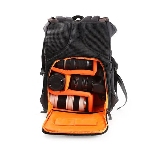 Large Capacity Camera Backpack With Rain Cover Waterproof Fabric For 15.6 Inch Laptop And DSLR Includes Detachable Divider Adjustable