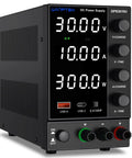 DC Variable Power Supply With Auto Voltage Detect 110V 220V Upgrade, Adjustable 0 to 30V 0 to 10A, front view with knobs