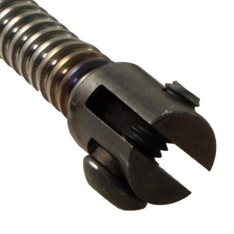 Close-up of blade head for Straight Up American Drain Cleaning Cable One Half Inch By Fifty Feet, designed to smash clogs.