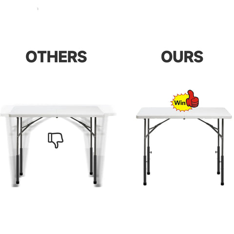 Comparison of folding tables with 4 Pack Folding Table Leg Extenders For Adjustable Desk Height, highlighting ergonomic benefits.