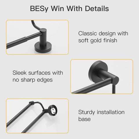 Adjustable 16 To 26 Inch Double Bath Towel Bar For Bathroom SUS304 Stainless Steel Towel Holder Hotel Style Wall Mount With Screws Hand Towel Bar And Towel Rack Rod Rustproof Matte Black Finish featuring details like soft gold finish and sturdy installation base