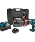 Makita Xcs01t1 18V Lxt Lithium Ion Cordless Rebar Cutter Kit with rotating blade, battery, and charger in a carrying case.