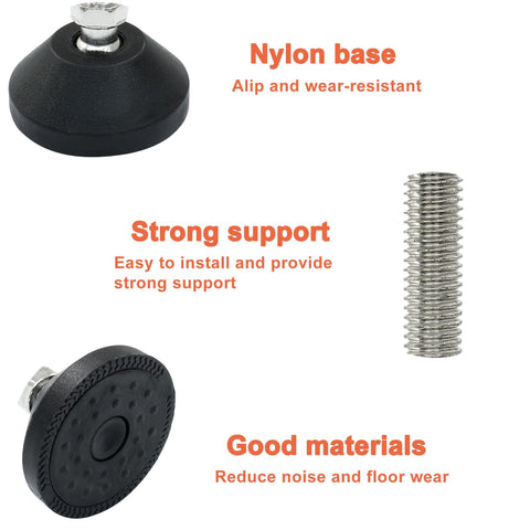 Heavy Duty M8 Thread Leveling Feet Four Pack Featuring A Wide Fifty Millimeter Base And Badass Eighty Millimeter Height image showcasing nylon base and strong support.