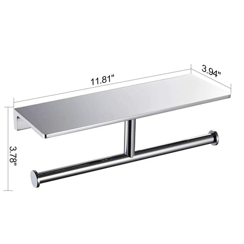 Double Roll Toilet Paper Holder With Shelf In Solid Brass And Polished Chrome Finish A Real Hotel Style Tissue Dispenser Upgrade For Your Bathroom Built Tough Against Rust Extra Storage Holds Rolls Up To 5.31 Inches