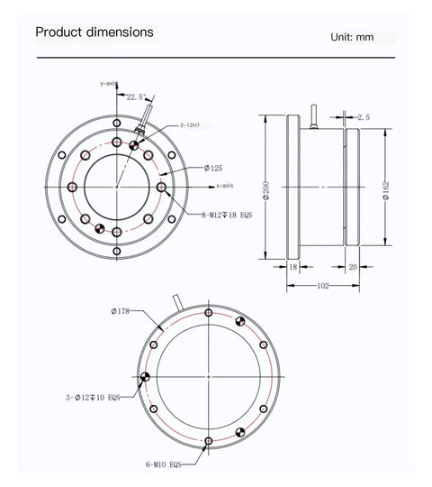 Six-Axis Force Sensor Arm Y200 Series Built Tough For Compact Space-Saving Precision Robotic Control Systems detailed dimensions