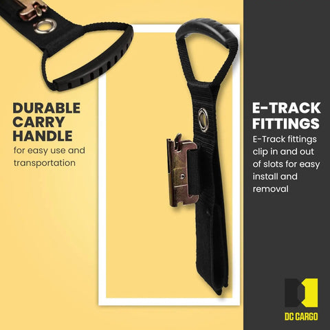 Pack Of 2 E Track Cord Organizer For Trailers Trucks And RVs Keeps Cords Cables Hoses And Ropes From A Messy Tangle With 17 Inch Hook And Loop Closure For Secure Storage showing durable carry handle and E-Track fittings.