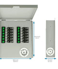 Manual 50A Power Transfer Switch Kit For Home Backup Power, dimensions shown, 12 circuits 120V and 240V, non automatic, UL listed
