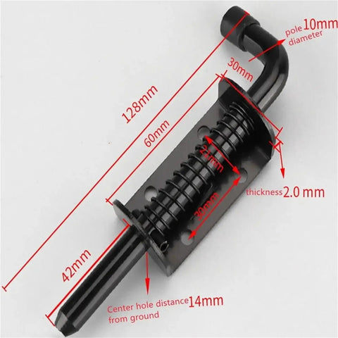 Heavy Duty Sliding Bolt Latch Featuring Spring Loaded Pin Crafted From Premium 304 Stainless Steel, 5-Inch length, black finish.