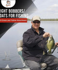 Angler holding a crappie fish using High Visibility Fishing Floats Set With Bright Green And Yellow Bobbers to see bites fast.