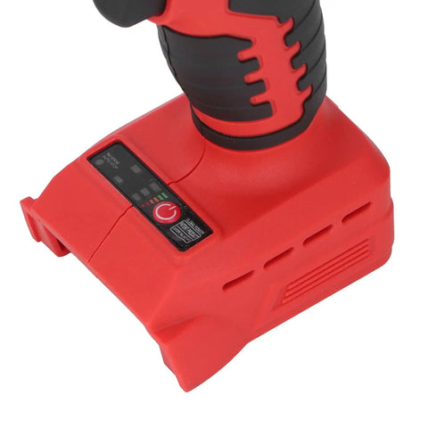Yunseity 18V Cordless Rivet Kit With Built In LED Light Makes Installing Pop Rivets Super Easy And Fast For DIY Pros Who Need Heavy Duty Torque Without Messy Cords Or Air Compressors To Deal With Today. red 18V cordless rivet tool base with battery indicator