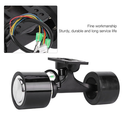 74mm Single Drive Hub Motor Kit With Wheel For Electric Skateboard showing black PU wheel and wiring detail