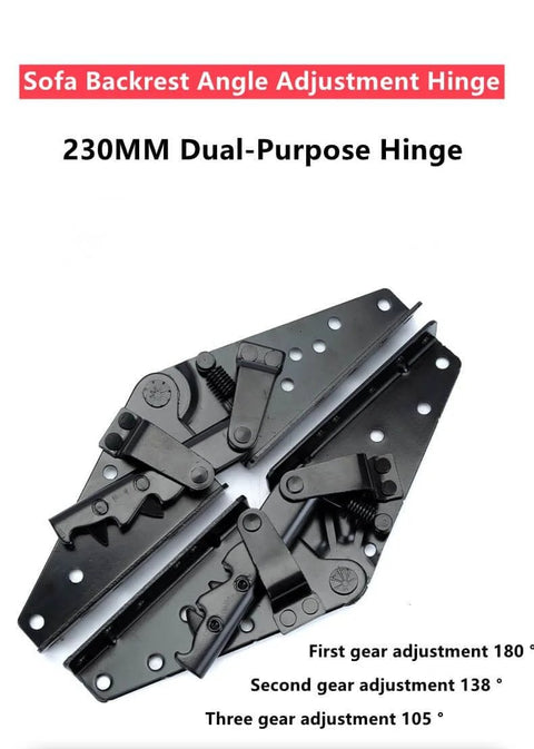 2Pcs 3 Position Adjustable Sofa Back Hinge for Sofa Bed and Furniture 230x70 Mm Black Finish 2mm Thick Hot Rolled Steel