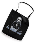 Cool Halloween Skeleton Dj Turntable Tote Bag For Music Lovers Spooky Skull Design Perfect For Edm House Fans Gift For Djs And Concert Party Goers in black.