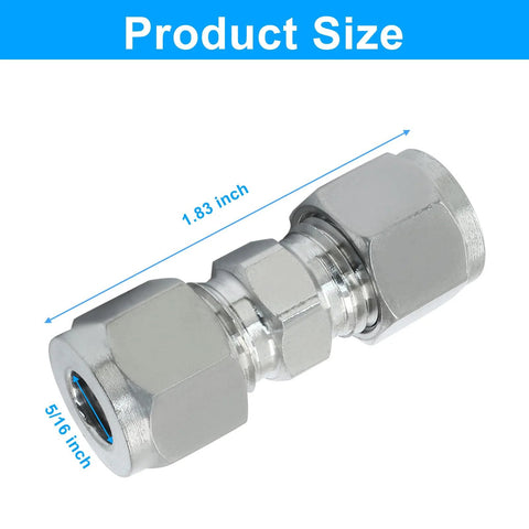 LifCratms 2-pack stainless steel compression fittings, 1/4 in thread, 5/16 in OD tube straight adapters with ferrules