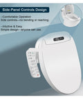 Pro Electric Smart Bidet Toilet Seat With Instant Heated Warm Water And Slow Close Design For Elongated Toilets Auto Lid side-panel controls and display.