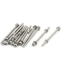 DIY Ready Pan Head Screw Bolt Nut Washer Kit M3 Set With 20 Full Sets For Batch Assembly Ideal For Quick Fixes Unified M3 Threads Multiple Length Options Integrated Matching Parts In One Color. M3 stainless steel screw, bolt, nut and washer set laid out on white