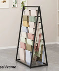 Rock Solid Double Sided Scarf Rack 8 Tier Pants And Belt Organizer Floor Stand with scarves in soft colors on steel frame.