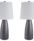 Shavontae Modern Table Lamps Set Of 2 27.5 Inch Gray Resin Bases With White Fabric Drum Shades for Living Room or Bedroom