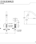 Technical diagram of Heritage 8 Inch Centerset Kitchen Faucet in Brushed Nickel With Solid Brass Construction Duraseal Washerless Cartridge