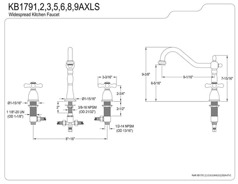 Technical diagram of Heritage 8 Inch Centerset Kitchen Faucet in Brushed Nickel With Solid Brass Construction Duraseal Washerless Cartridge